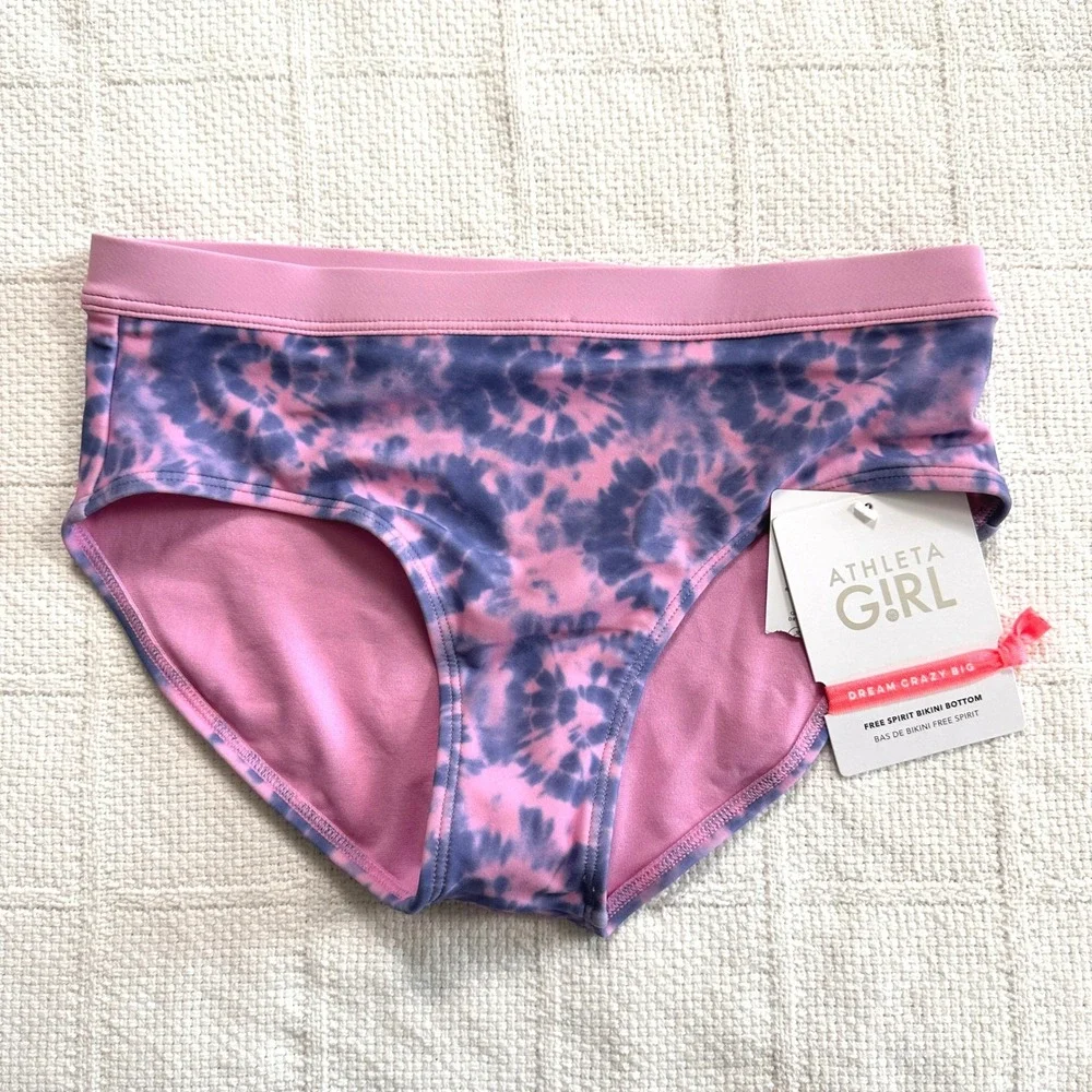 Athleta Girl Free Spirit Bikini Bottom XL 14 Pink Purple Tie‎ Dye Swim NWT Beach